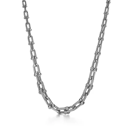 Tiffany HardWear Graduated Link Necklace, White Gold, Pavé Diamonds