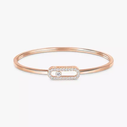 Messika Move Uno pavé flex bangle medium, Pink gold with diamond, Width: 0.6cm