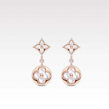 Louis Vuitton LV Color Blossom Long Earrings, Pink Gold, White Mother-Of-Pearl And Diamonds - Earrings