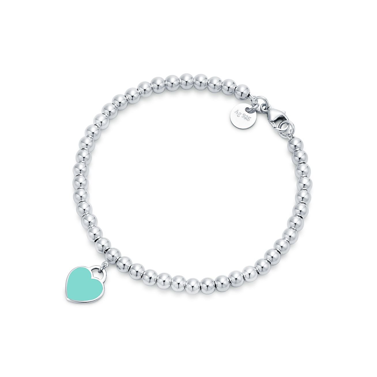 c1ce09ead377b4e26656b2b916052801 Tiffany Blue Heart Tag Bead Bracelet - Image 1
