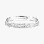 Messika Move Noa Ciselé half pavé bangle, White gold with diamond, Width: 6mm