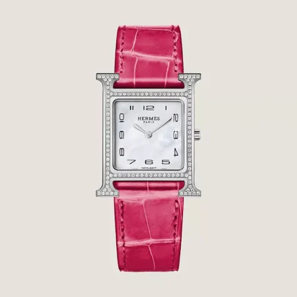 Hermes Heure H watch, Diamond-set steel, Medium model, 30 mm