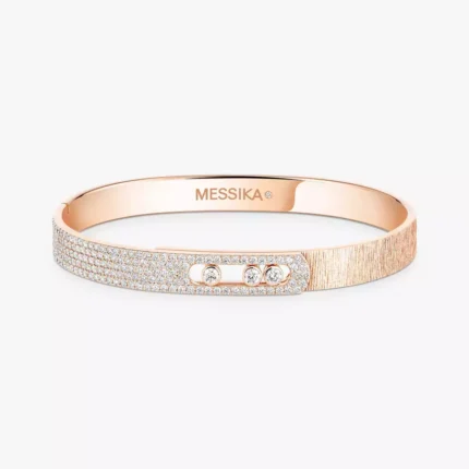 Messika Move Noa Ciselé half pavé bangle, Pink gold with diamond, Width: 6mm