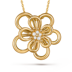 Van Cleef & Arpels Flowerlace clip pendant, Yellow gold, diamonds, Large model