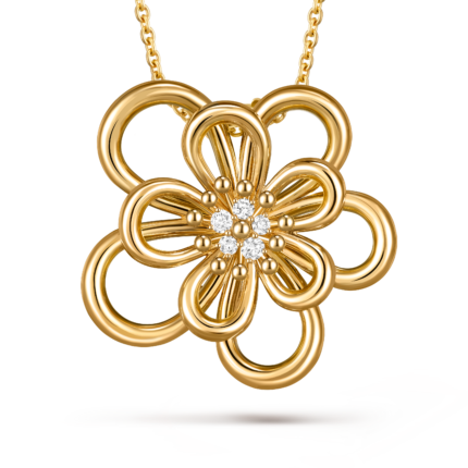 Van Cleef & Arpels Flowerlace clip pendant, Yellow gold, diamonds, Large model