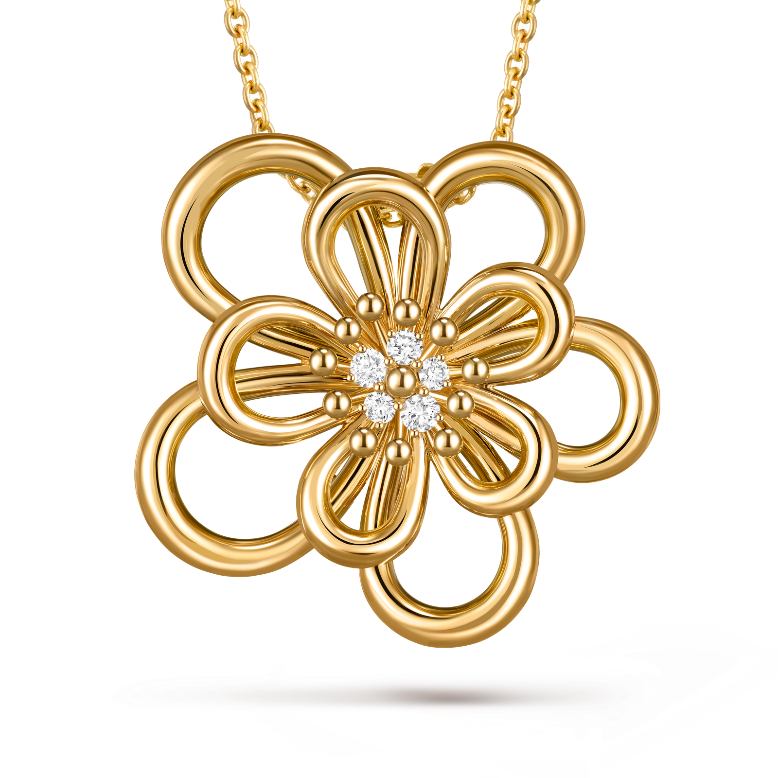 f7fcdb9133d5b0e9d4c084cbff8b6be0 Van Cleef & Arpels Flowerlace clip pendant, Yellow gold, diamonds, Large model - Image 1